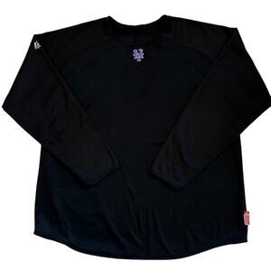 Majestic New York Mets Therma Base Shirt Mens XL Black Fleece Lined Retro *READ